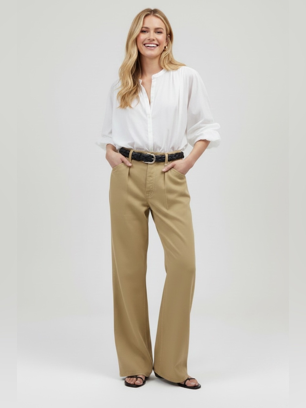 NWT Madewell Low-Slung Baggy Pleated Jeans Khaki W32 Airy Denim